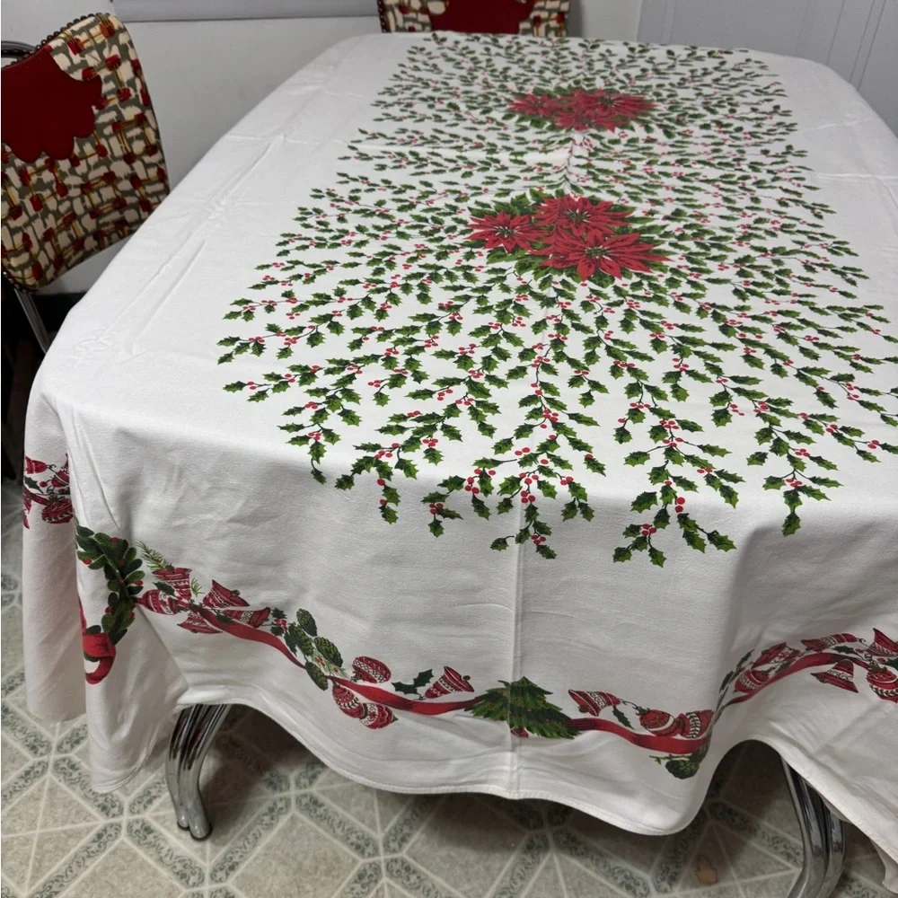 Festive Red Bow Holiday Tablecloth